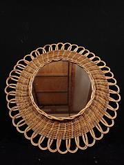 Rattan Spiegel, Wandspiegel, ca. 39 Ø