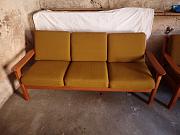 Dänische Sitzgarnitur, 1 Sofa + 4 Sessel aus Teak, ca. B 187 cm x H 83 cm