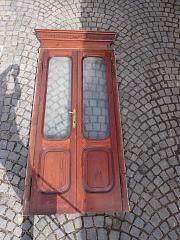 4-tilige Jugendstil Zimmertür mit Blendrahmen und Zierkrone, DIN li ca. B 93,5 cm x H 206 cm