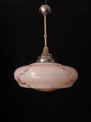30-er Jahre Pendelleuchte mit Marmoriertem Glas, ca. B 37 cm x H 53 cm
