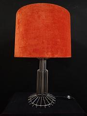 Tischleuchte mit Orangenem Samtschirm, ca. H 73 cm x B 46 cm