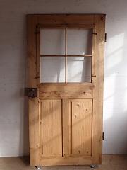 Abgelaugte Zimmertür mit Sprossenfenster, DIN rechts, ca. B 95,5 x H 195,5 cm