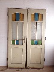 Zweiflügelige Wohnungstür im Jugendstil aus Nadelholz, DIN re, ca. B 128 x H 209 cm