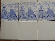 Original Delfter Fliesen mit Windmühle und Segelschiff