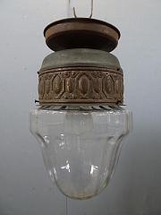 Deckenleuchte aus dem Jugendstil, Messing und Glas, D 23 cm