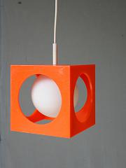 70er Jahre Orange Kugellampe Würfel / Cube Hängeleuchte von Richard Essig ca. 18x18x18 cm