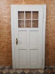 Zimmertür mit Kassettenfüllungen, Glaseinsatz und Blockrahmen, DIN rechts, ca. B 111 x H 213,5 cm
