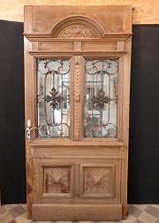 Prachtvolle Haustüre aus Eiche mit Spiegeln und Gitter, DIN links, ca. B 117 x H 241 cm
