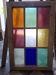 Fensterflügel mit Buntglasscheiben, ca. B 49 x H 75 cm