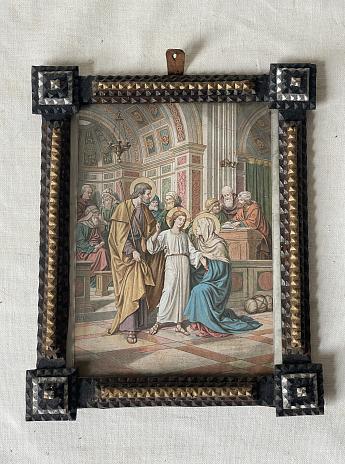 Tramp Art Holz Bilderrahmen mit Heiligenbild ArtNr.3620