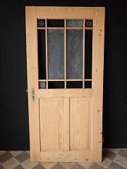 Zimmertür mit Sprossen und Buntglas, DIN links, ca. B 94 x H 194 cm