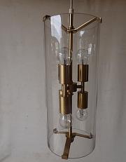 Hängeleuchte mit Messinggestell und Glas, ca. B 20 cm, H 51 cm